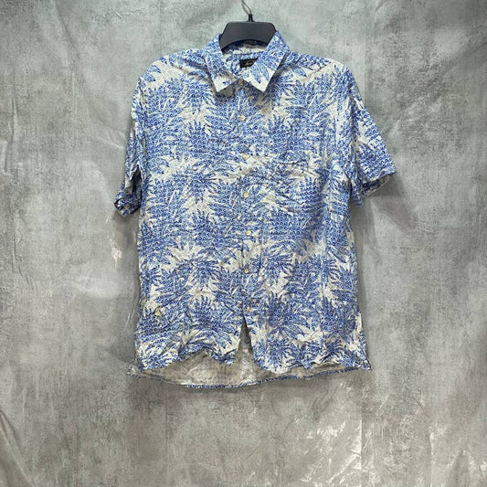 TASSO ELBA Blue Tropical Print Short Sleeve Shirt SZ L