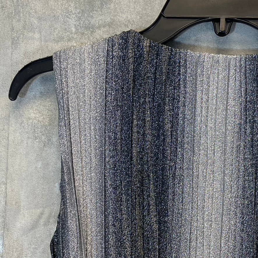 VINCE CAMUTO Women's Gunmetal Metallic Stripe Deep V-Neck Sleeveless Gown SZ 2