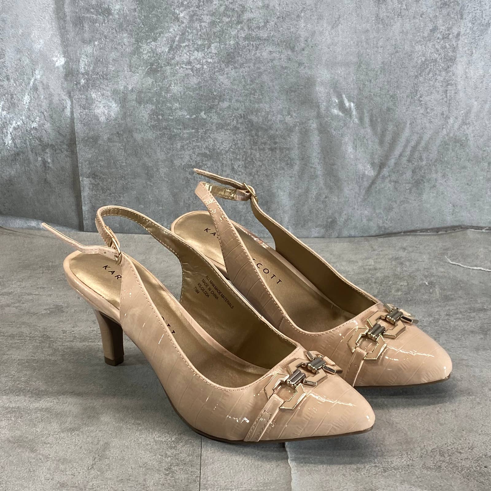 KAREN SCOTT Women's Nude Patent Gildda Pointed-Toe Slingback Pumps SZ 7.5