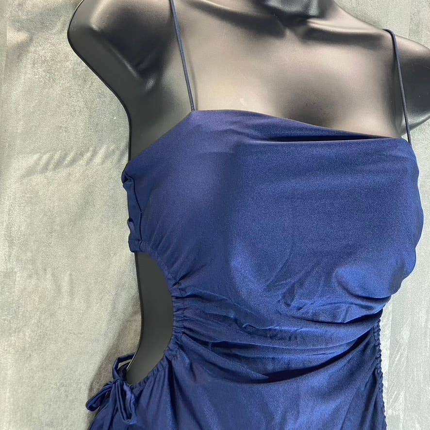 B. DARLIN Navy Bungee-Strap Square-Neck Cutout-Side Ruched Bodycon Dress SZ M
