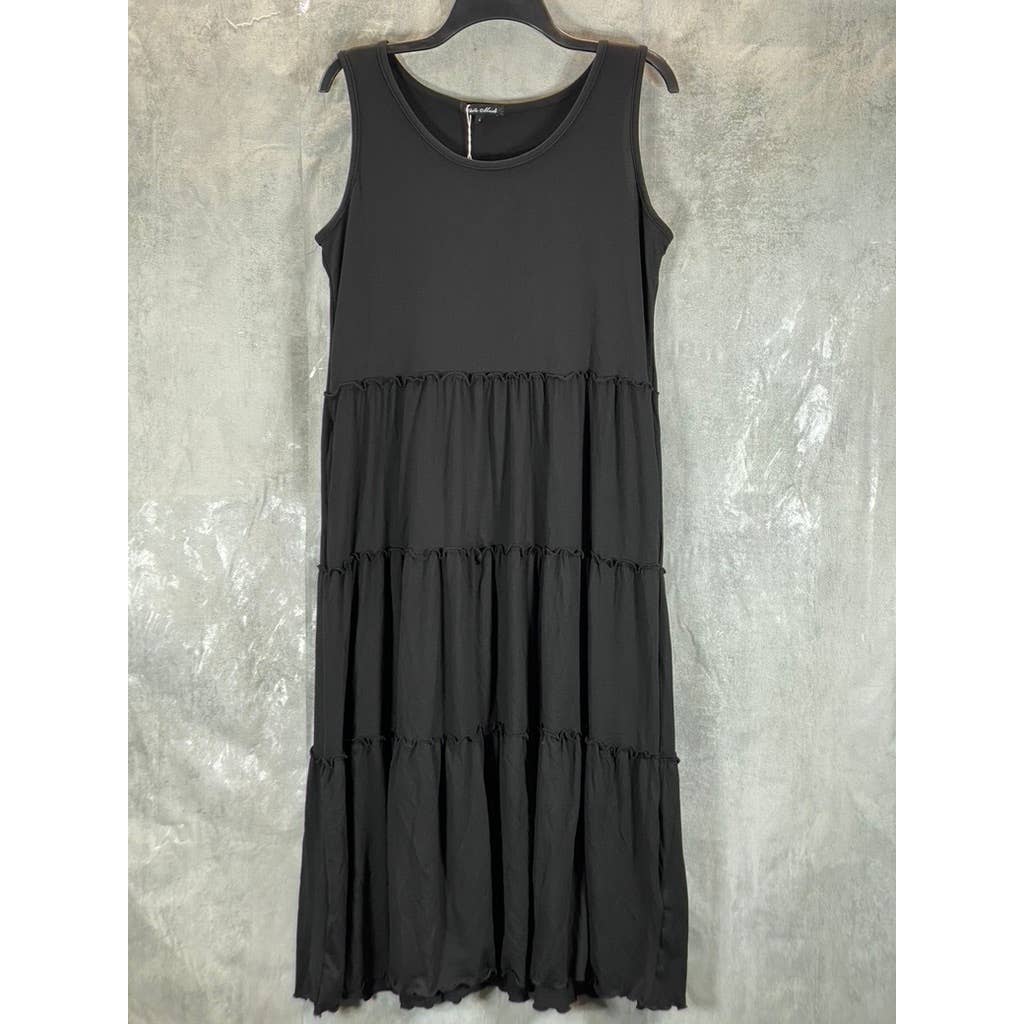 WHITE MARK Women's Black Scoop-Neck Sleeveless Tiered Midi Pocket Dress SZ L