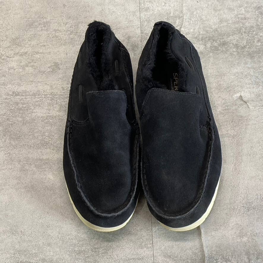 SPERRY Women's Black Suede Moc-Sider Faux-Fur Water-Resistant Slip-On Shoes SZ 7