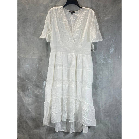 INC Women's Bright White Flutter-Sleeve V-Neck Hi-Low Midi Dress SZ XL