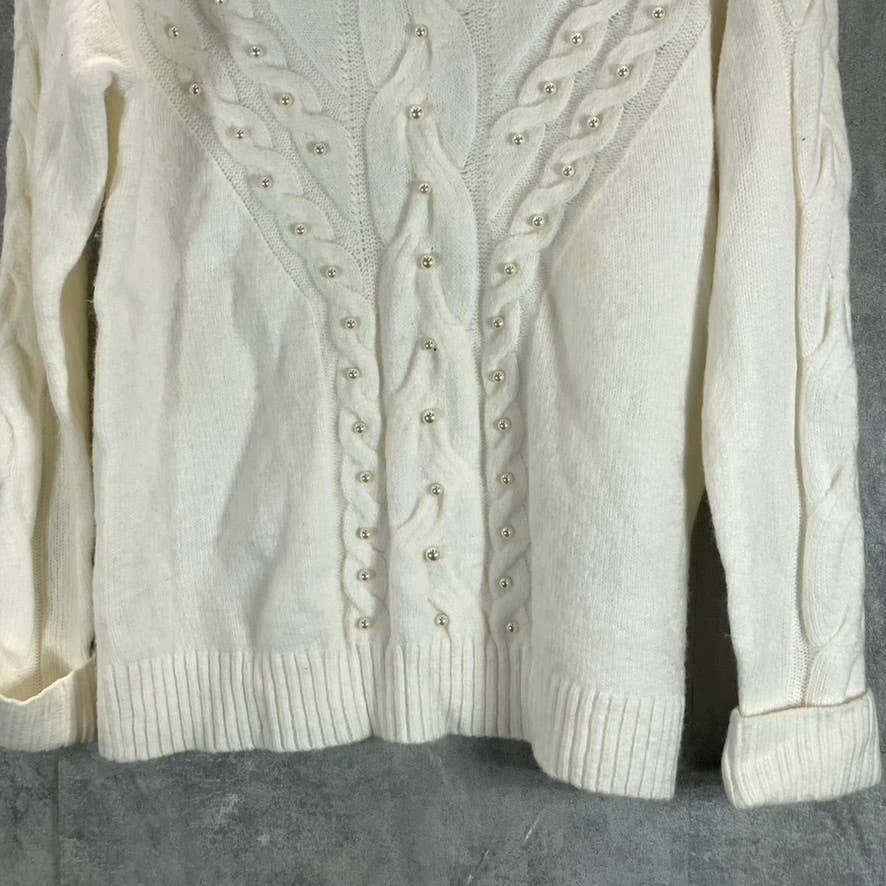 CHARTER CLUB Women's Ivory Embellished Cable Knit Turtle-Neck Pullover Sweater