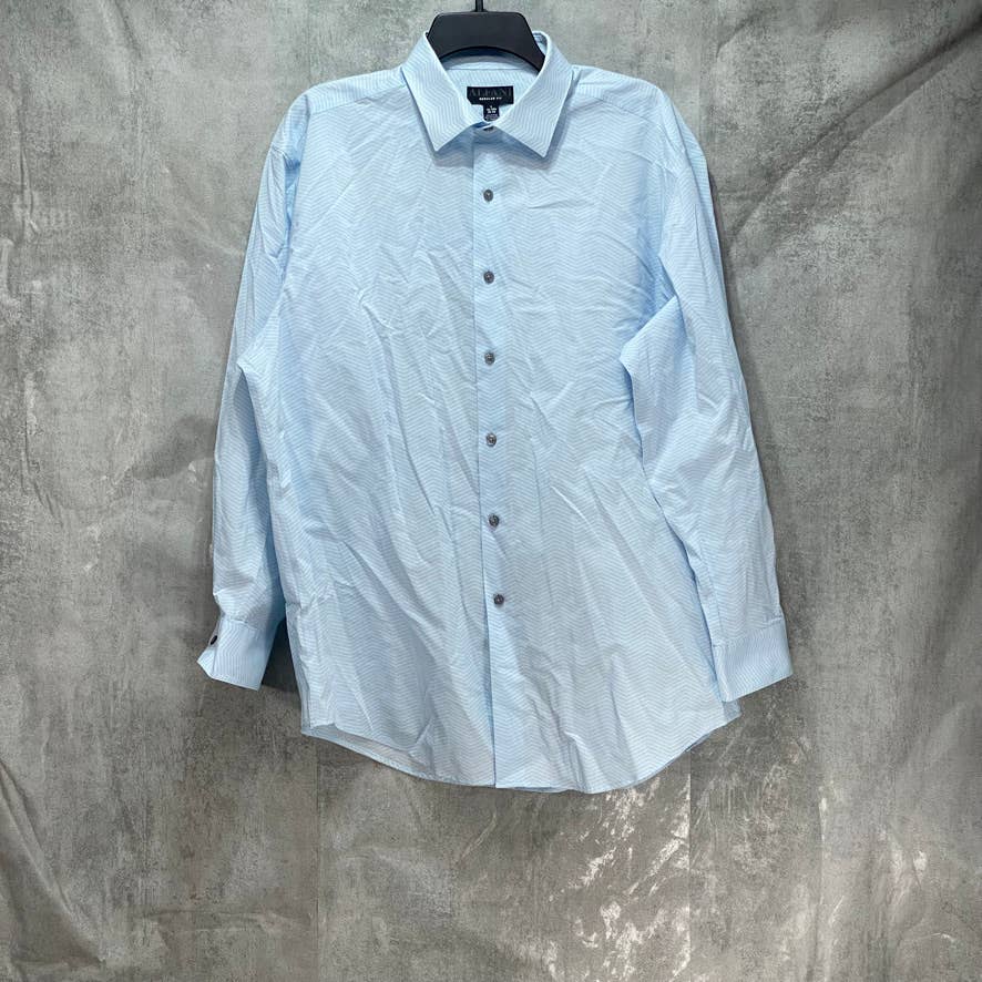ALFANI Light Blue Regular-Fit Performance Stretch Chevron-Print Dress Shirt SZ L