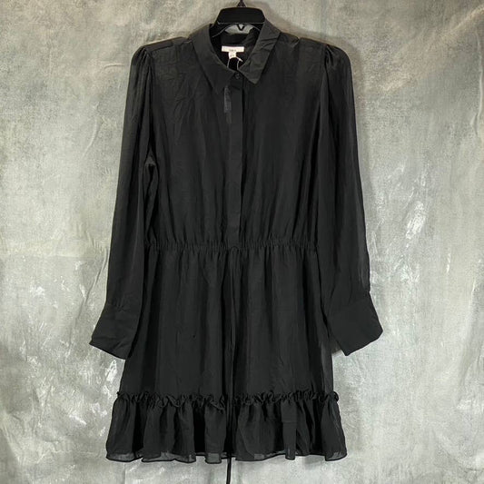 BAR III Women's Black Ruffled Drawstring-Waist Button-Front Mini Dress SZ 2XL