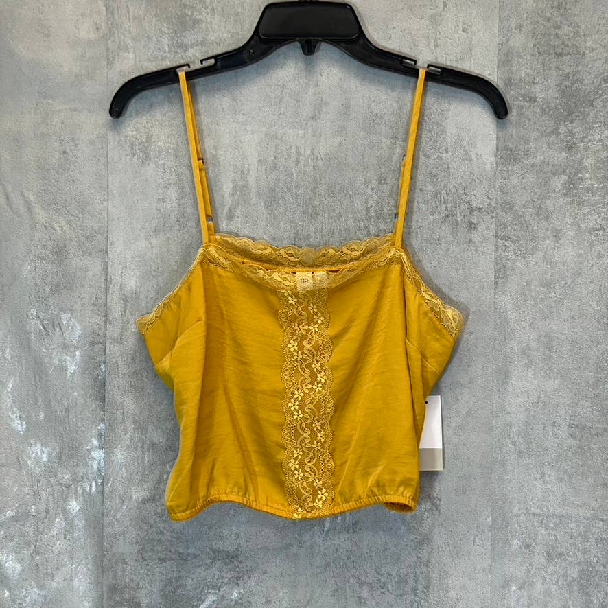 BP. Women's Yellow Gold Lace Trim Crop Adjustable Strap Square Neck Camisole SZ M