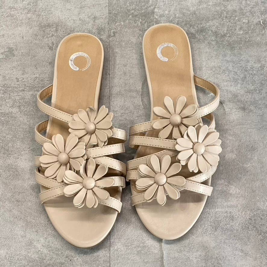JOURNEE COLLECTION Women's Nude Dolliah 3D Flower-Detail Slide Sandals SZ 9