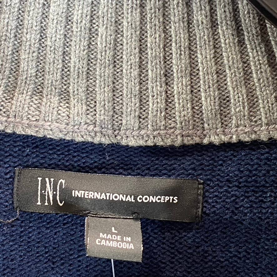 INC INTERNATIONAL CONCEPTS Men's Dark Navy Colorblock Mock-Neck Sweater SZ L