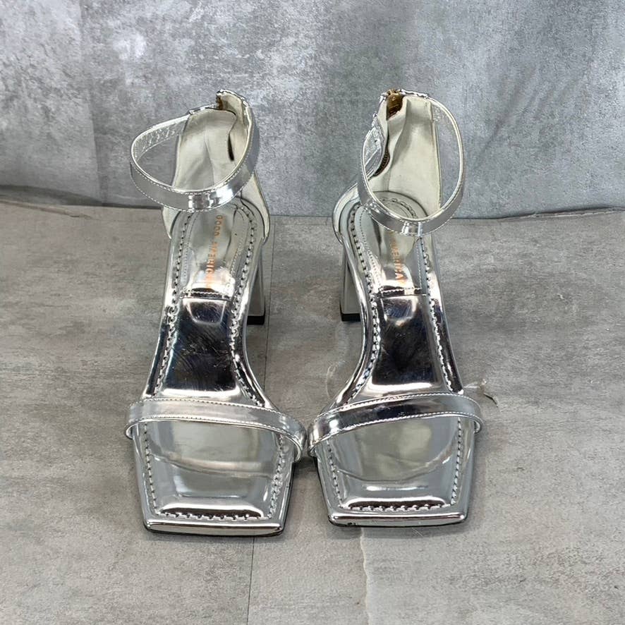 GOOD AMERICAN Women's Silver Metallic Square-Toe Block-Heel Sandals SZ 7