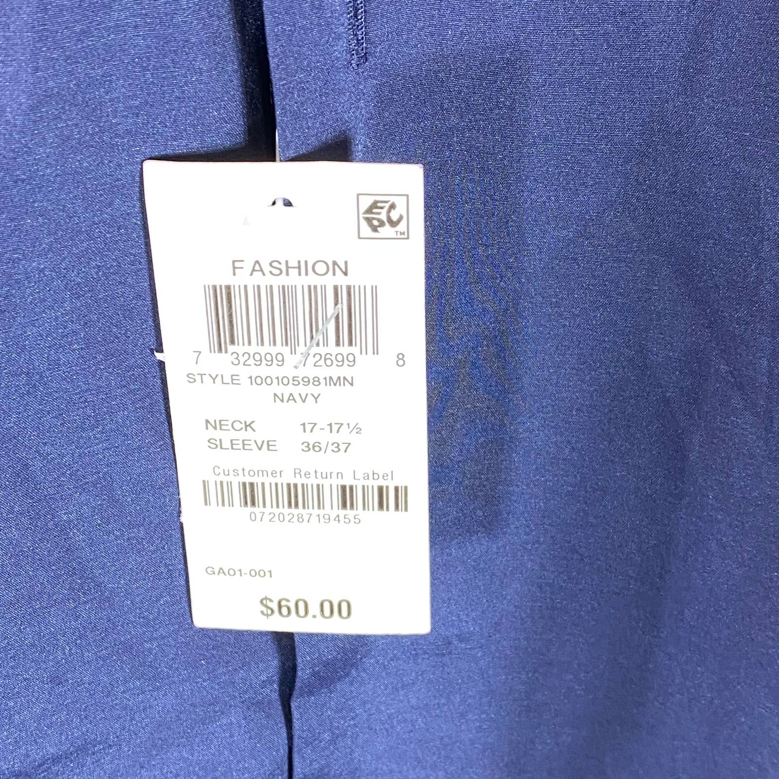 ALFANI Men's Navy Solid Regular-Fit Button-Up Dress Shirt SZ 16-16.5 36/37
