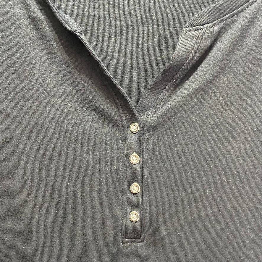 KAREN SCOTT Plus Size Solid Black Cotton Split Neck Short Sleeve Henley Top SZ 3X