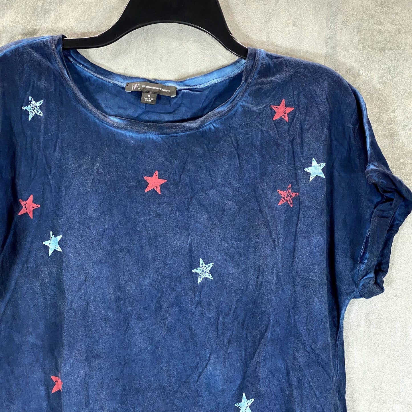 INC INTERNATIONAL Women's Indigo Sea Cotton Star-Print Crewneck T-Shirt SZ M