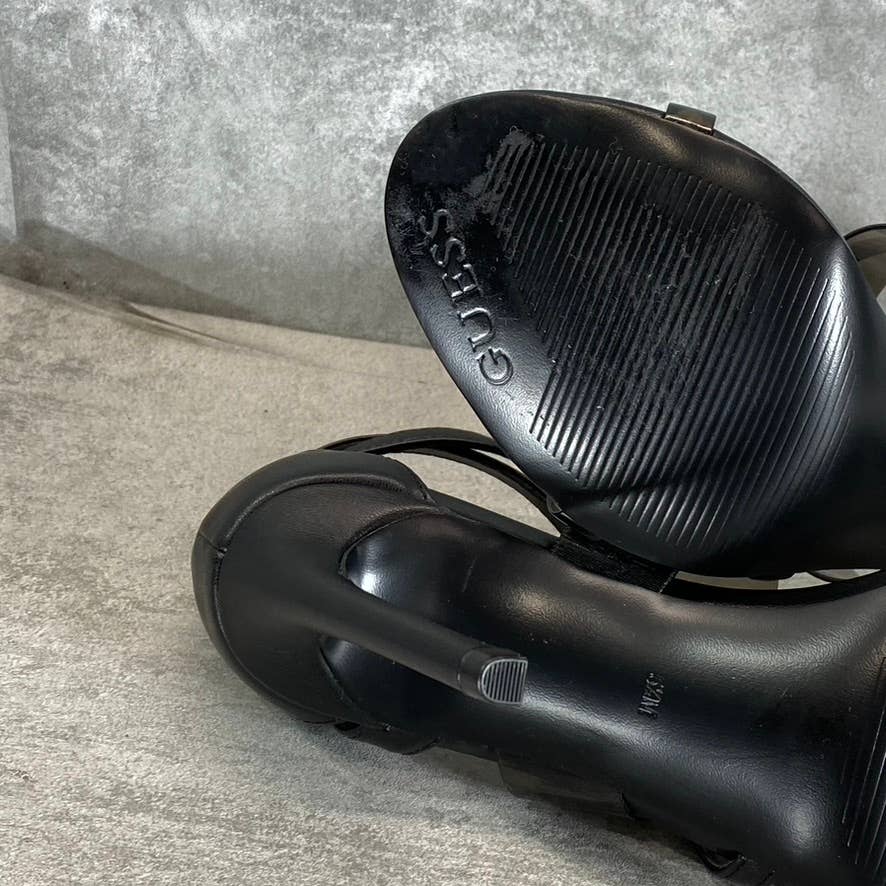 GUESS Women's Black Felicia Transparent Ankle-Strap Round-Toe Stiletto Sandals