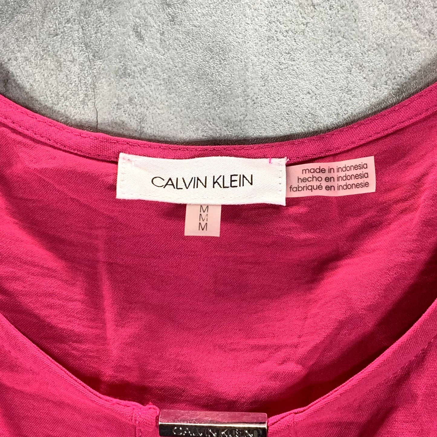 CALVIN KLEIN Women's Bright Pink Crewneck Keyhole Neck Dolman Sleeve Top SZ M