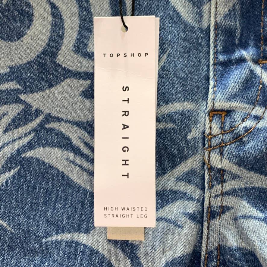 TOPSHOP Laser Print Raw Hem High Waist Crop Straight Leg Jeans SZ 4