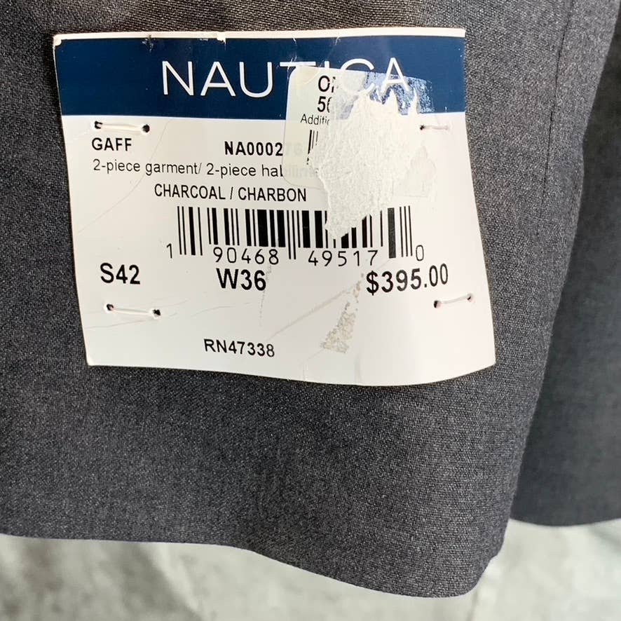 NAUTICA Men's Charcoal Short Modern-Fit Two-Button Bi-Stretch Suit Jacket SZ 42S