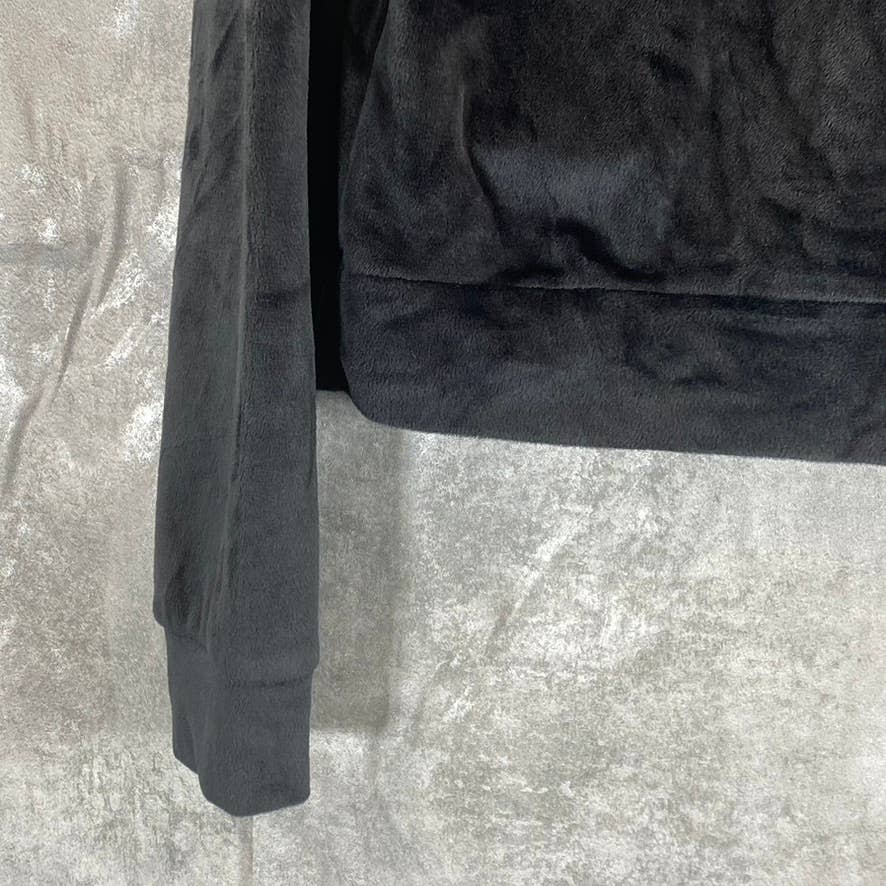 BEBE Women's Black Velour Rhinestone Logo Crewneck Pullover Sweatshirt SZ S