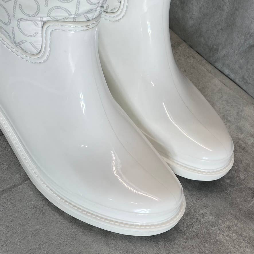 CALVIN KLEIN Women's White Suli Logo Nylon Lug Sole Block-Heel Tall Rain Boots