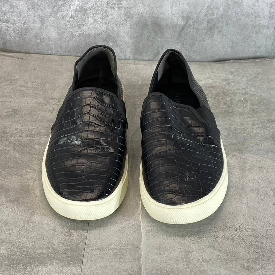VINCE. Women's Black Leather Blair Croc-Embossed Slip-On Sneakers SZ 9.5