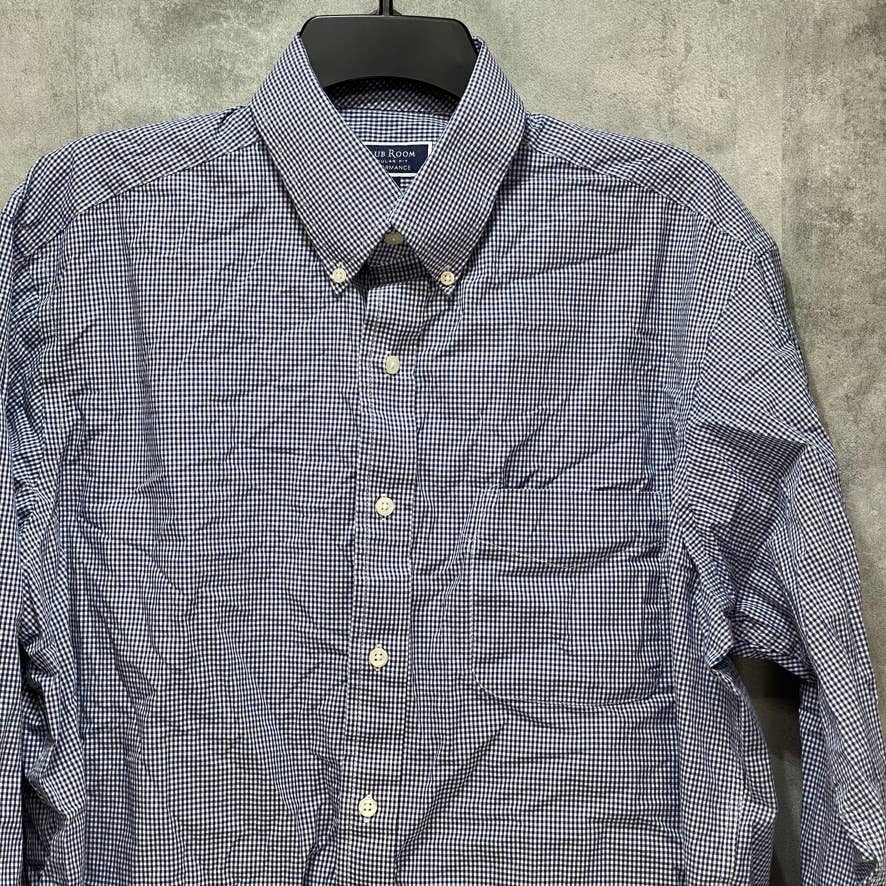 CLUB ROOM Blue Regular-Fit Performance Mini Gingham Dress Shirt SZ 16.5 34/35