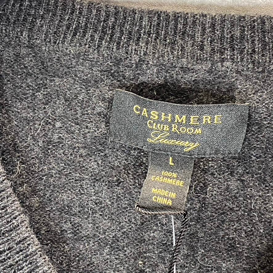 CLUB ROOM Men's Charcoal Cashmere V-Neck Long-Sleeve Pullover Sweater SZ L