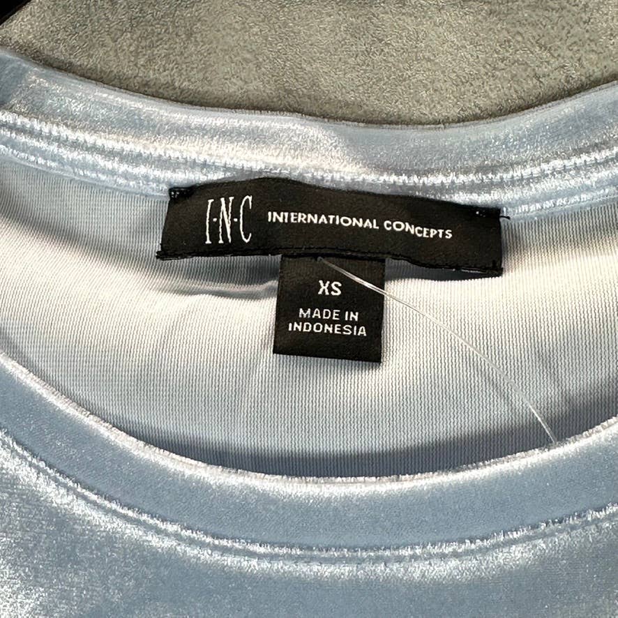 INC INTERNATIONAL CONCEPTS Light Blue Velvet Crewneck Cap-Sleeve Top SZ XS