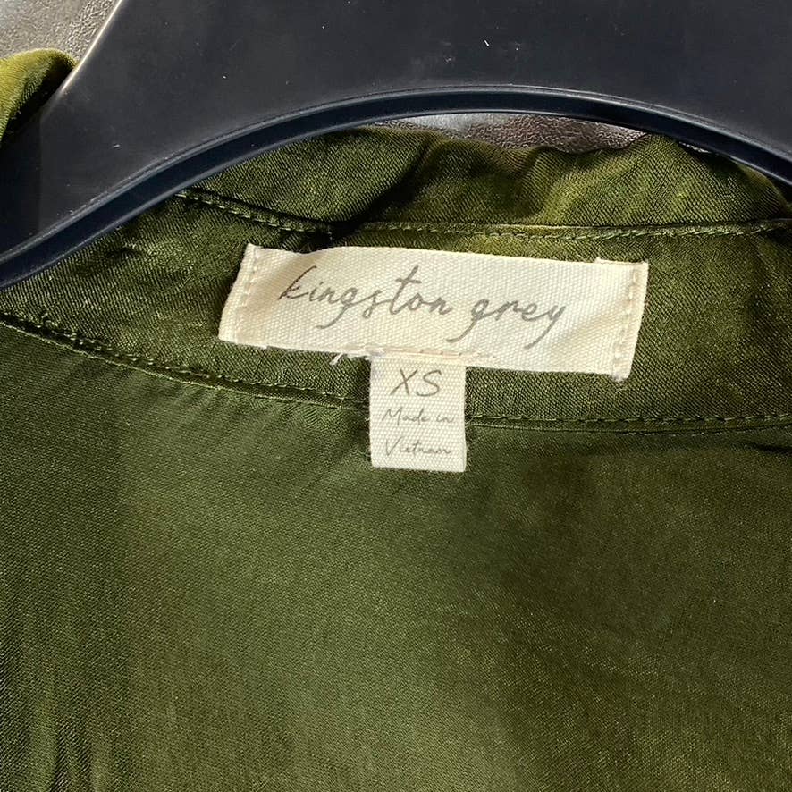 KINGSTON GREY Juniors' Olive Ruffle-Hem Long-Sleeve Button-Front Shirtdress SZXS
