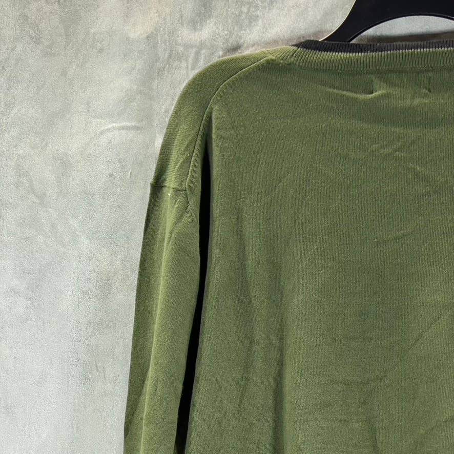 ALFANI Men's Costa Green Contrast Edge Crewneck Long-Sleeve Sweater SZ 2XL