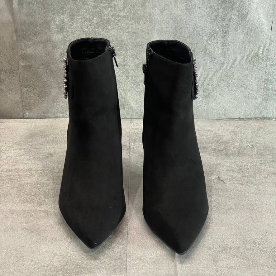 CHARTER CLUB Women's Black Microsuede Crafta Embellished Pointed-Toe Booties SZ 8.5