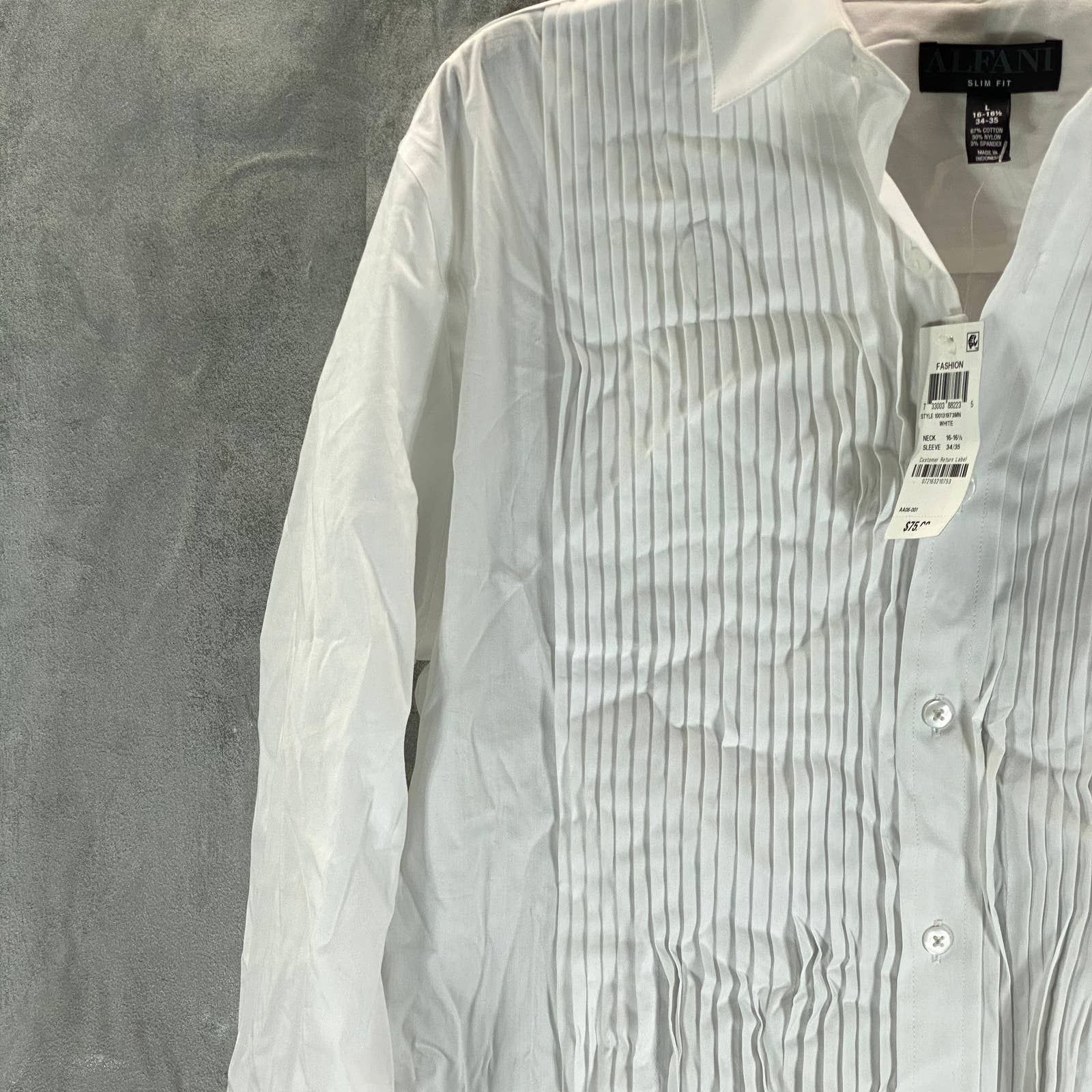 ALFANI Alfatech Men's Sierradale White Slim-Fit Pleated Panel Formal Shirt SZ L