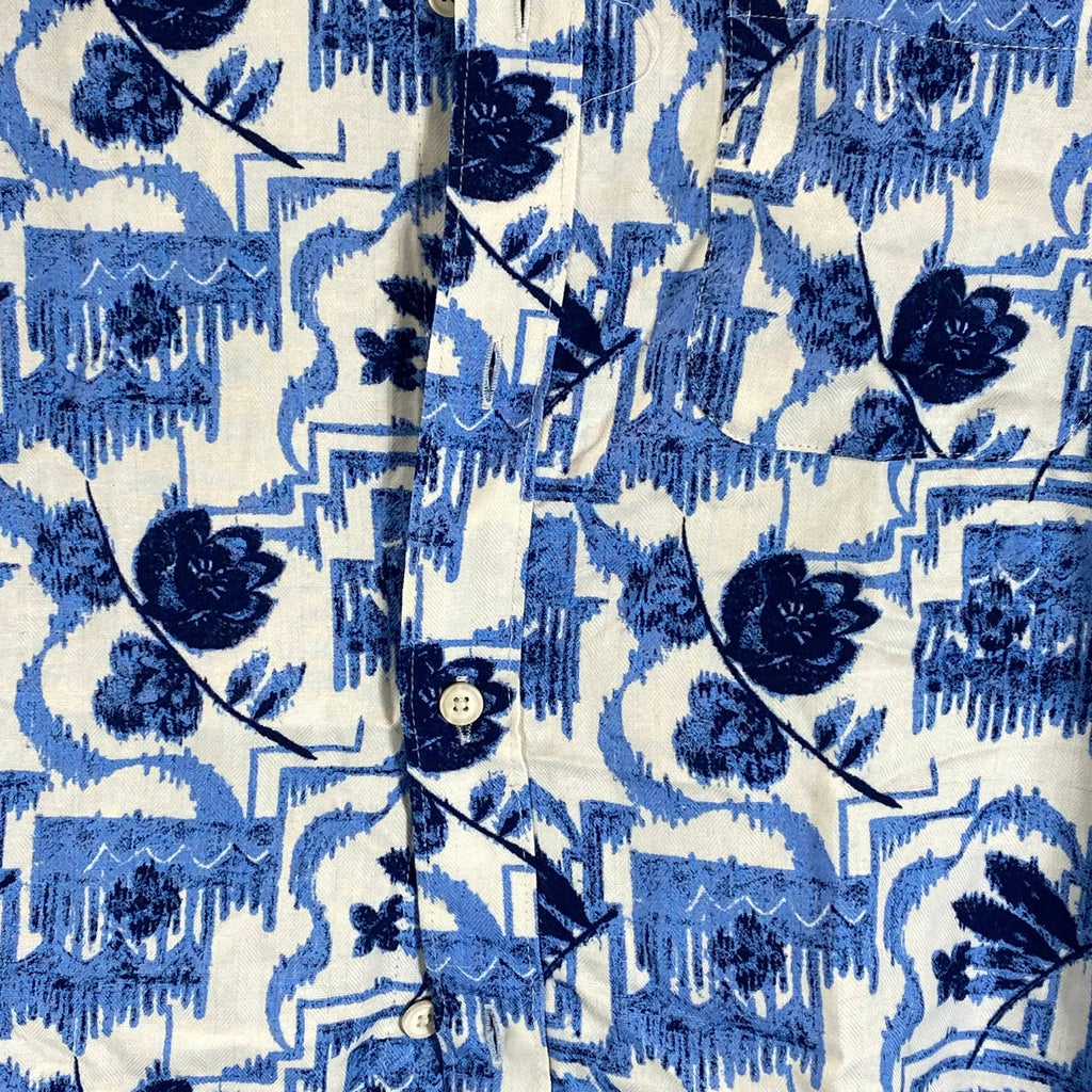 CLUB ROOM Men's Blue Casa Grand Floral-Print Button-Up Short-Sleeve Shirt SZ M