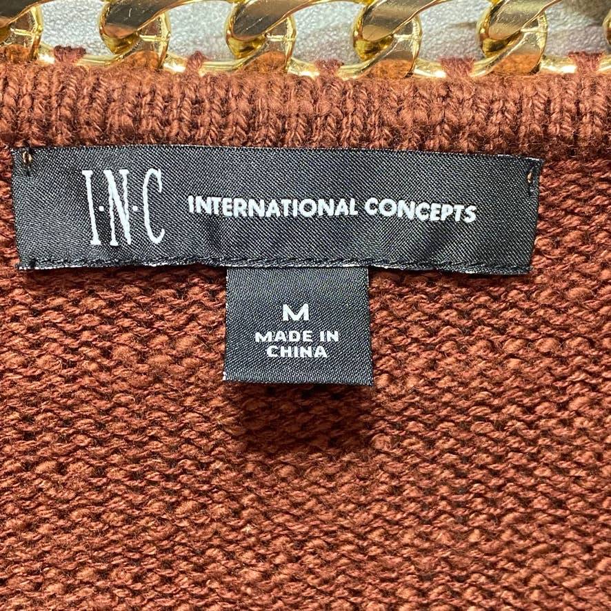 INC INTERNATIONAL CONCEPTS Deep Sienna Chain-Embellished Long Sleeve Tunic Pullover Sweater SZ M