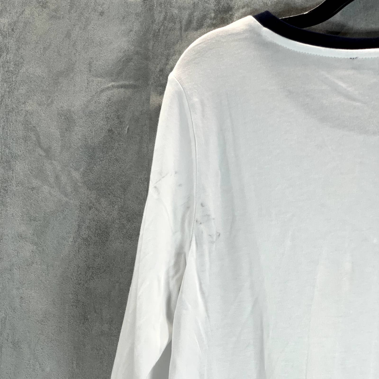 TOMMY HILFIGER Women's White Charm Crewneck 3/4 Stripe-Sleeve Top SZ M