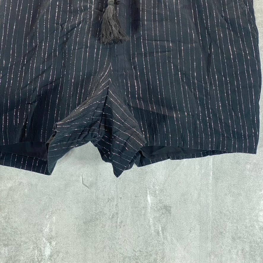 INC INTERNATIONAL Women's Deep Black High-Rise Smocked Tassel-Tie Shorts SZ XL