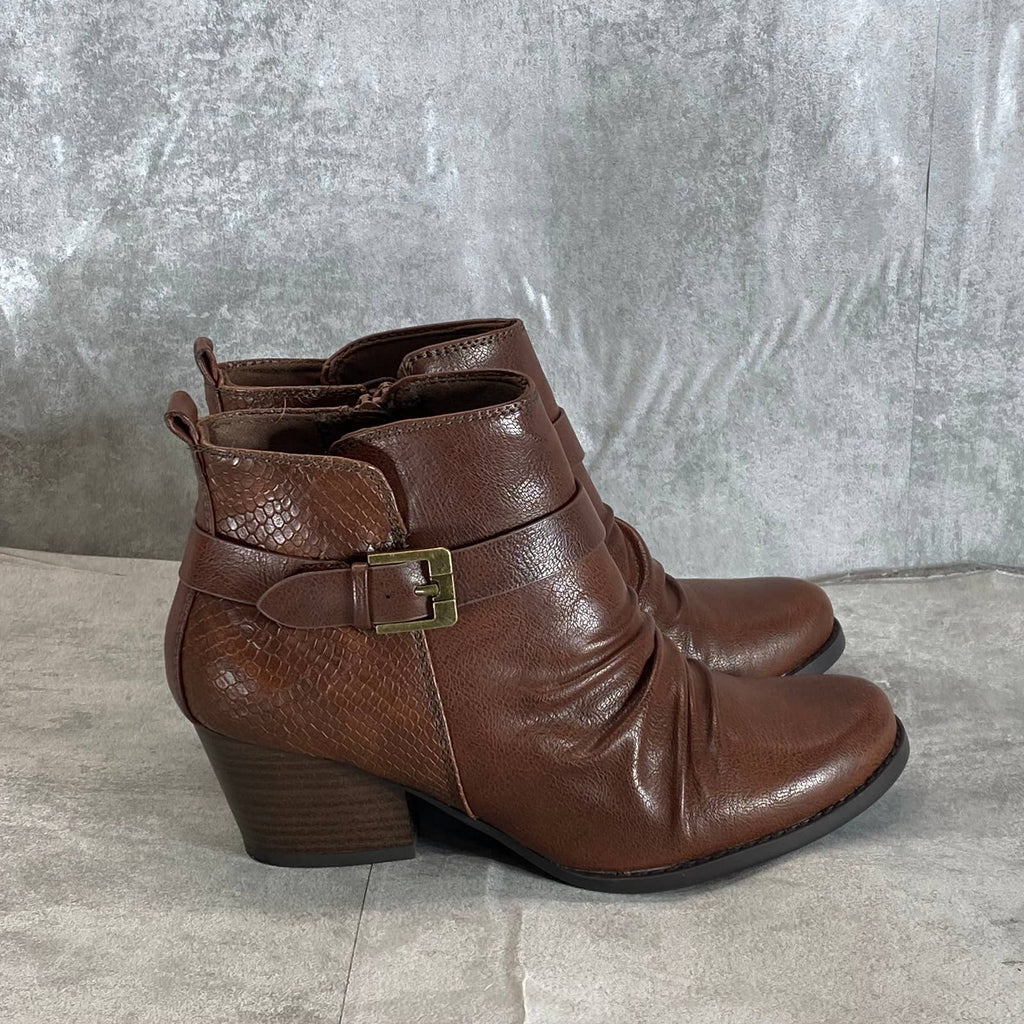 BARETRAPS Women's Dark Brown Rebel Block-Heel Ankle Booties SZ 7