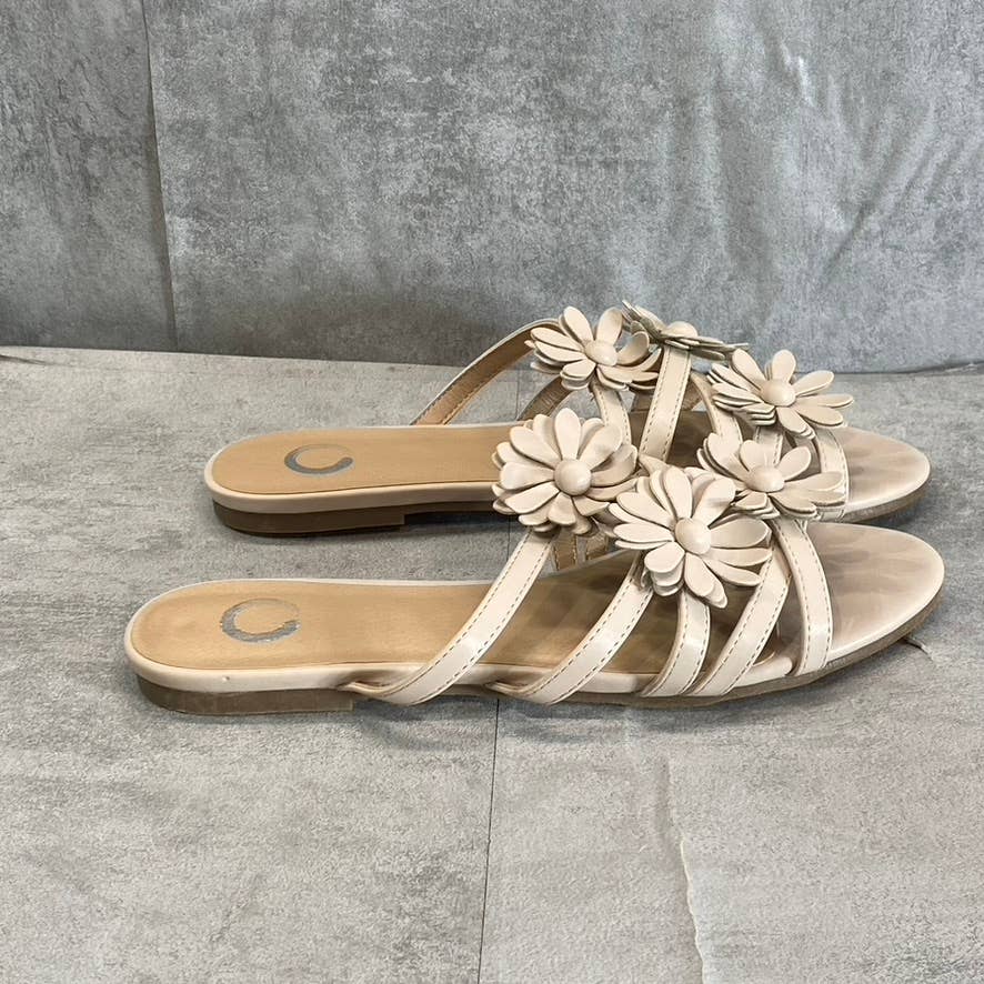 JOURNEE COLLECTION Women's Nude Dolliah 3D Flower-Detail Slide Sandals SZ 9