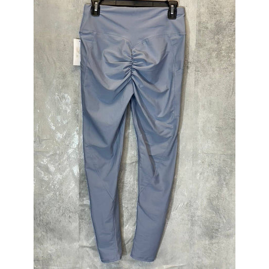 PRO-FIT Activewear Grey Blue Lightweight Ruched Breathable High-Waist Pull-On Leggings SZ L
