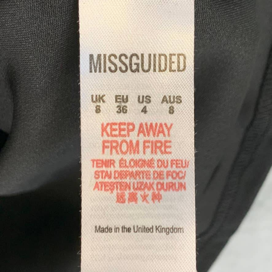 MISSGUIDED Solid Black Strappy Frill Detail Sleeveless Bodycon Mini Dress SZ 4