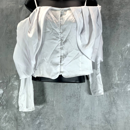 GUESS Women's White Yessica Cold-Shoulder Long-Sleeve Button-Front Top SZ L