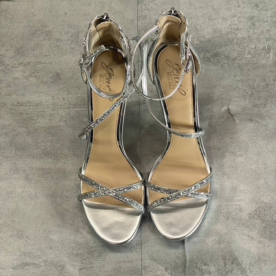 JEWEL BADGLEY MISCHKA Women's Silver Glitter Jolene Stiletto Dress Sandals SZ9.5