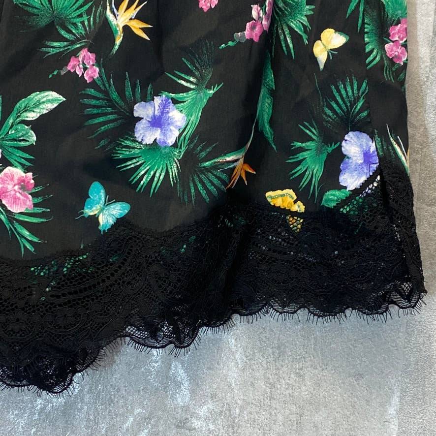 INC INTERNATIONAL CONCEPTS Women's Black Intimate Tropical-Print Pijama Shorts SZ M