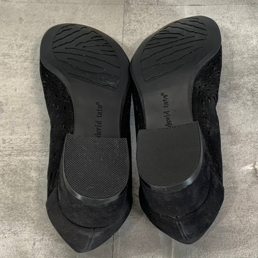 DAVID TATE Women's Narrow Black Leather Proud Perforated Cushioned Pumps SZ 8.5N