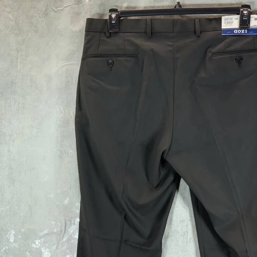 IZOD Men's Solid Black Classic-Fit Flat Front Suit Pants SZ 36x32