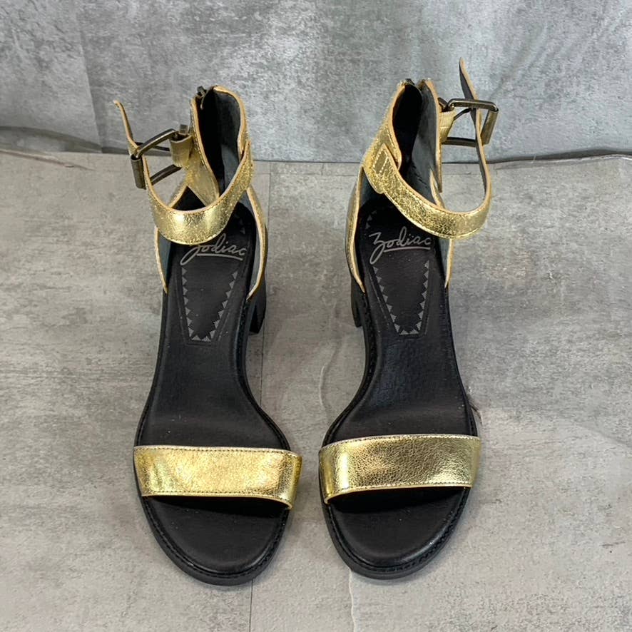ZODIAC Women's Gold Metallic Ilsa Ankle-Strap Block-Heel City Sandals SZ 7.5