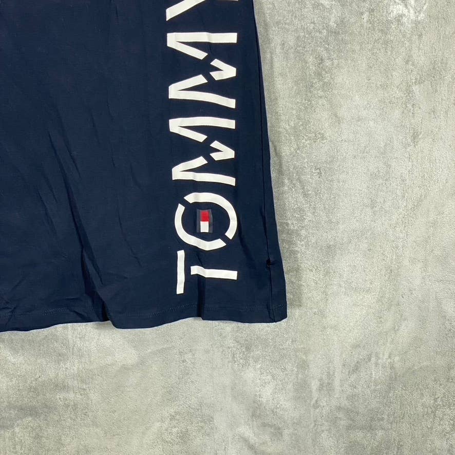 TOMMY HILFIGER Women's Navy Crewneck Vertical Logo Mini T-Shirt Dress SZ S