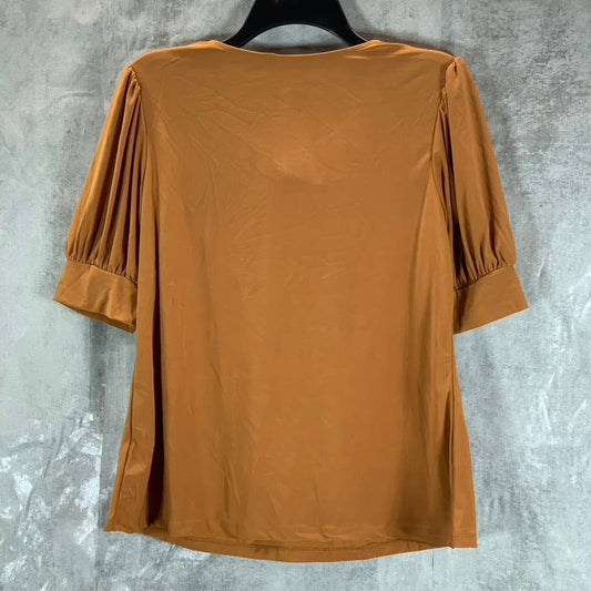 NY COLLECTION Women's Meerkat Scoop-Neck Hardware Elbow Balloon Sleeve Top SZ M