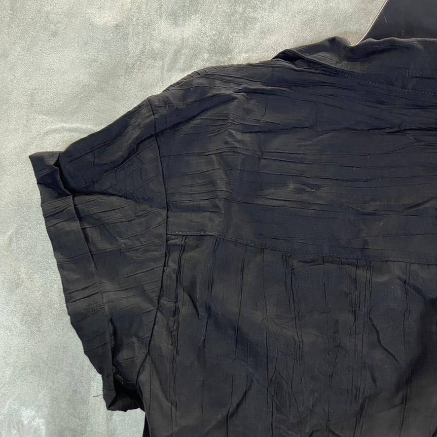 AND NOW THIS Women's Jet Black Twisted-Front Crinkle Short Sleeve Crop Top SZ L