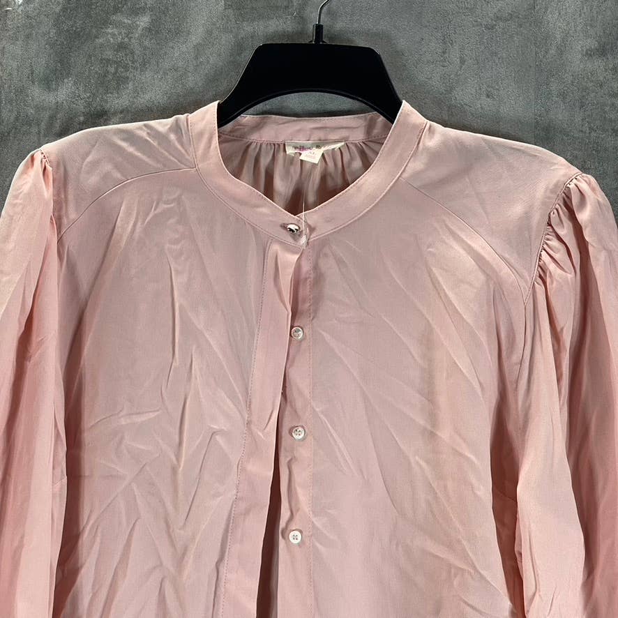RILEY & RAE Women's Light Rose Iris Puff-Shoulder 3-4 Sleeve Button-Up Top SZ XL