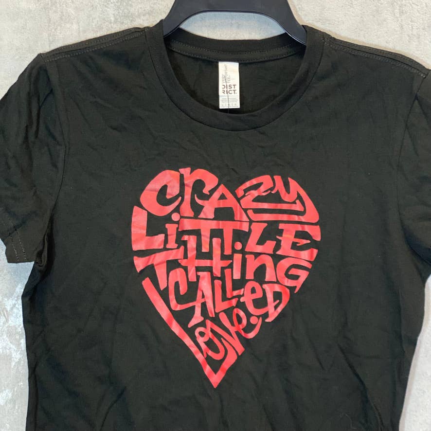 DISTRICT Women's Black Crazy Little Thing Called Love Heart Logo Crewneck T-Shirt SZ L